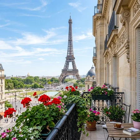 The Eiffel Tower viewed from a Parisian balcony